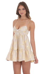Foiled Bow Babydoll Dress in Champagne