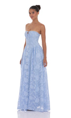 Floral Lace-Up Maxi Dress in Light Blue
