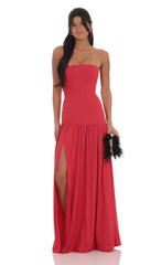 Strapless Drop Waist Maxi Dress in Red