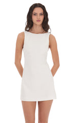 High Neck Back Bow Dress in White