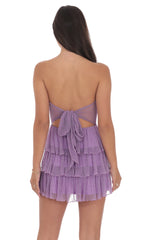 Shimmer Pleated Ruffle Dress in Purple