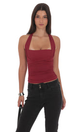 Halter Ruched Top in Burgundy