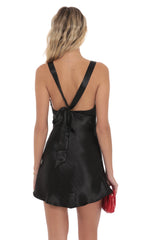 Satin V-Neck Open back Dress in Black