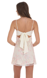Embroidered Floral Babydoll Dress in Cream