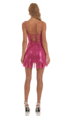 Sequin Ruffled Slit Dress in Pink