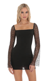 Sequin Long Sleeve Dress in Black