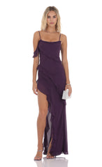 Chiffon Ruffle Maxi Dress in Purple