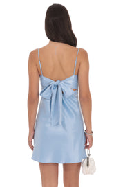 Satin Sweetheart Neck Dress in Light Blue