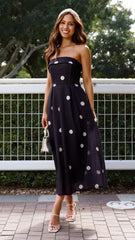 Tahlia Midi Dress - Black Polka Print