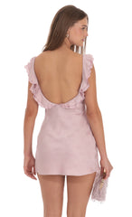 Satin Floral Open Back Slip Dress in Lilac