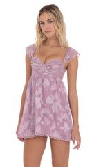 Embroidered Trim Floral Babydoll Dress in Lilac
