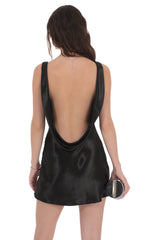 Satin Open Back Dress in Black