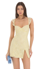 Sweetheart Neck Lace Dress in Yellow