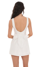 High Neck Back Bow Dress in White