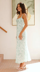 Margo Midi Dress - Green Flower