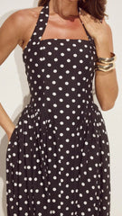 Sammi Halter Midi Dress - Black/White Polka