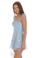 Sequin Beaded A-line Dress in Sky Blue