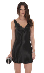Satin Open Back Dress in Black