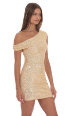 Off Shoulder Sequin Bodycon Dress in Gold