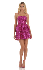 Sequin Lace Up Dress in Pink