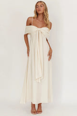 Lillibet Bow Tied Bust Midi Dress Cream
