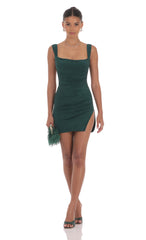 Ruched Bodycon Dress in Heather Green