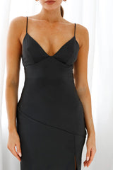 Downtown Cami Strap Front Split Midi Dress Black