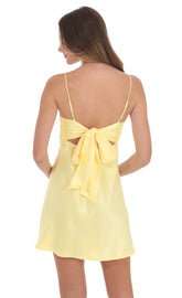 Satin Sweetheart Neck Dress in Yellow