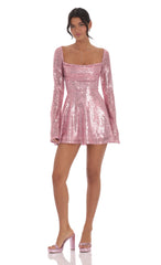 Sequin Flare Dress in Rose Gold