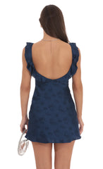 Satin Floral Open Back Slip Dress in Navy