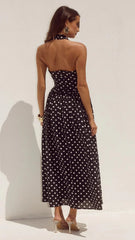 Sammi Halter Midi Dress - Black/White Polka