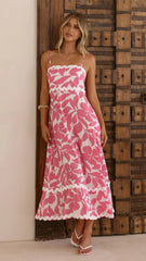 Seraphina Midi Dress - Fuchsia/White Print