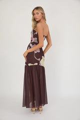 Wilma Sheer Hem Strapless Midi Dress Orchids Brown