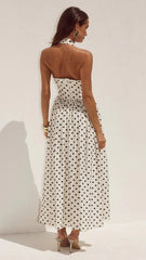 Sammi Halter Midi Dress - Cream/Black Polka