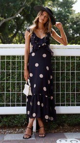 Taylee Midi Dress - Black/Cream Polka
