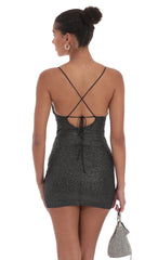 Shimmer Ruched Cross-Back Dress in Black