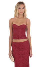 Gold Thread Lace Top in Burgundy