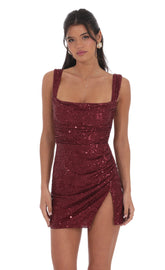 Sequin Bodycon Dress in Red