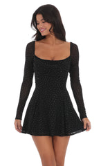 Rhinestone Draped Fit and Flare Dress in Black