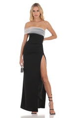 Off Shoulder Tulle Sleeve Maxi Dress in Black