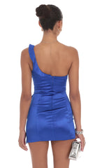 Satin One Shoulder Dress in Blue