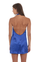 Satin Halter Shift Dress in Royal Blue
