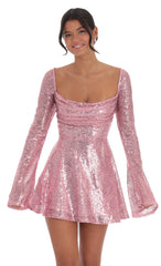 Sequin Flare Dress in Rose Gold