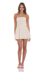 Floral Strapless Fit and Flare Dress in Ivory