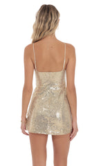 Sequin V-Neck Dress in Gold