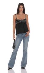 Beaded Babydoll Top in Black