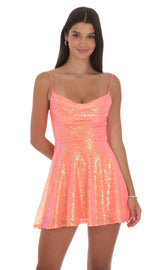 Sequin Cowl Neck Dress in Orange