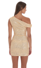 Off Shoulder Sequin Bodycon Dress in Gold