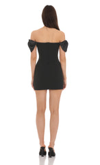 Off Shoulder Bow Sleeves Dress in Black