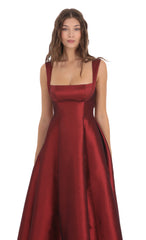 Square Neck Fit and Flare Gown in Maroon